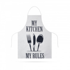 Șorț de bucătărie - 68 x 52 cm - My kitchen, My rules! (alb) foto