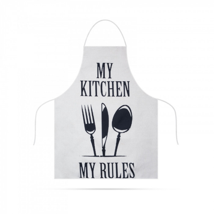 Șorț de bucătărie &ndash; 68 x 52 cm &ndash; My kitchen, My rules! (alb)