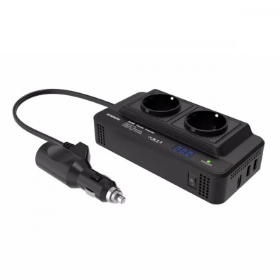 Invertor de tensiune Auto 12V, EMESZON&amp;reg; M8300-2, Putere 200W, Iesire 220V-230V 50Hz si 2xUSB-A + 1xType-C 5V 5.4A, QC 3.0, Negru foto