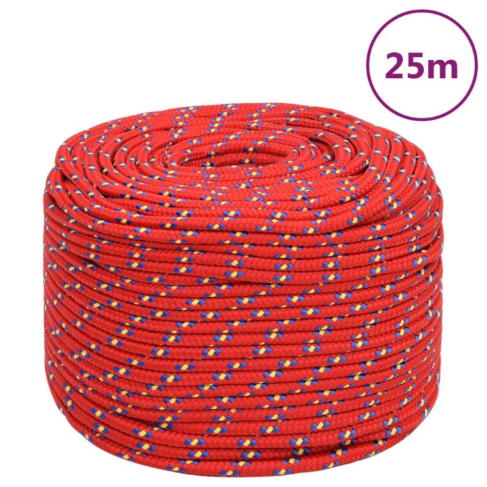 Fr&acirc;nghie de barcă, roșu, 10 mm, 25 m, polipropilenă