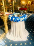 Inchiriere Aranjament cristelnita, alb-albastru pentru Botez baiat , Eleganta Personalizata