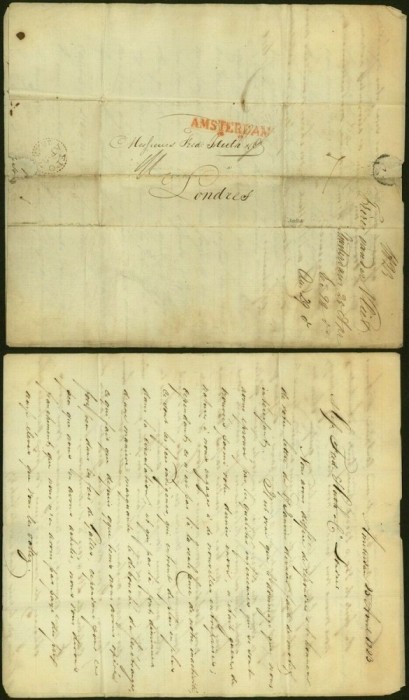 Netherlands 1823 Stampless Cover + Content Amsterdam to London England DB.509