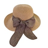 Palarie din rafie Vintage decorata cu fundita