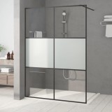 Cabina Dus Walk-in vidaXL 140x195cm, Sticla ESG Semi-Mata, Negru, Perete Dus Fix, Paravan Dus Modern