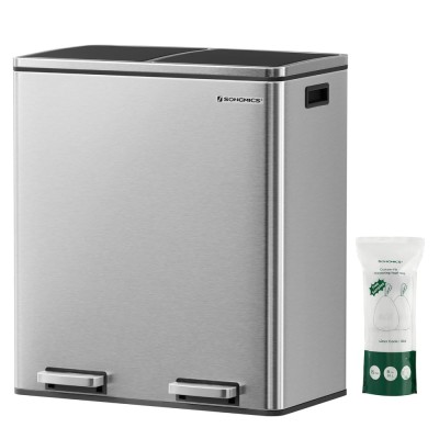 SONGMICS Cos de gunoi din inox cu 2 compartimente colectare selectiva, cu galeti interioare, 2x30litri, argintiu Household NewTrend foto