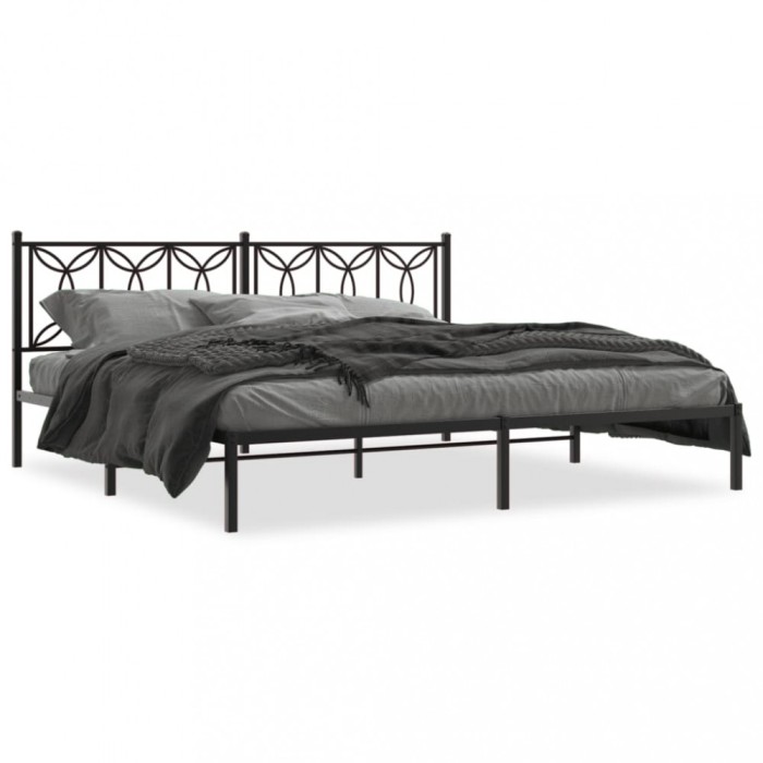 vidaXL Cadru de pat metalic cu tăblie, negru, 193x203 cm 376134