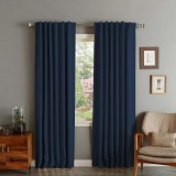 Draperie din catifea cu rejansa transparenta cu ate pentru galerie, Madison, 150x210 cm, densitate 700 g/ml, Albastru, 1 buc