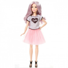 Papusa Barbie, model fashionista, blonda, cu fusta, roz foto