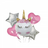 Buchet 5 baloane folie Unicorn - Stea