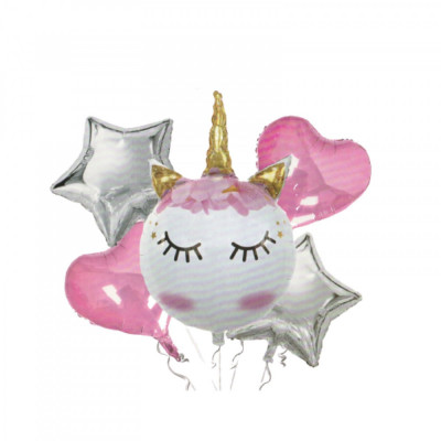 Buchet 5 baloane folie Unicorn - Stea foto