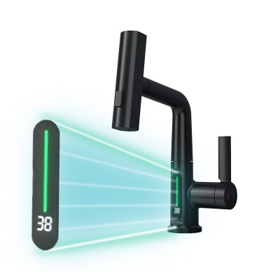 Baterie chiuvetă Mara cu cap multifuncțional și afișaj digital, neagră foto