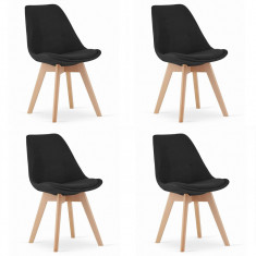 Set 4 scaune bucatarie/living, Artool, Nori, stofa, lemn, negru, 48.5x54x84 cm