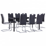 VidaXL Set mobilier de bucătărie, 9 piese, negru, piele ecologică