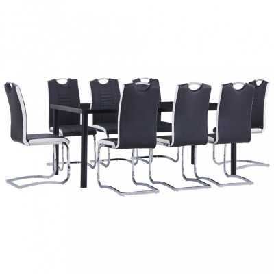 vidaXL Set mobilier de bucătărie, 9 piese, negru, piele ecologică 3053112 foto