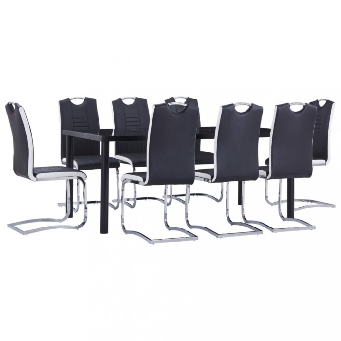 vidaXL Set mobilier de bucătărie, 9 piese, negru, piele ecologică 3053112