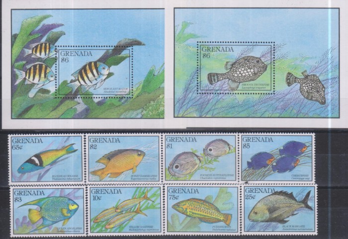 Timbre cu pești exotici din Grenada