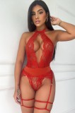 C784-3 Body sexy din dantela si decupaje cu jartiere atasate
