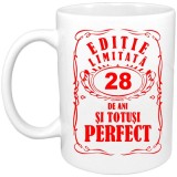 Cana alba personalizata &quot;Editie limitata-28 ani&quot;, INOVATIX&reg;️. 330ml