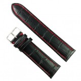 Cumpara ieftin Curea de ceas Neagra din piele naturala cu cusatura rosie - 16mm, 22mm, 24mm -