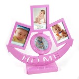 Cumpara ieftin Ceas de Masa cu Rame Foto Home 7505A, Alarma, Rotativ 360&deg;, Albastru/Roz/Alb, Mecanism Quartz, 3 Rame Foto, 30x30cm