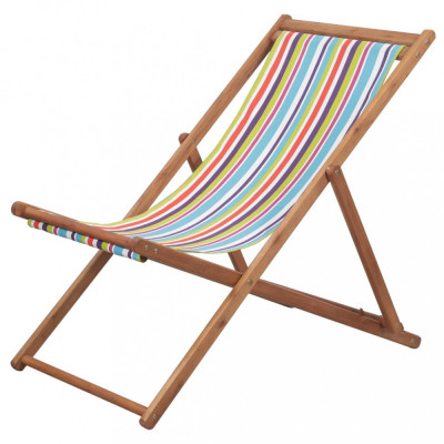 Scaun de plajă pliabil, multicolor, textil și cadru din lemn foto