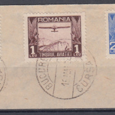 ROMANIA 1931 TIMBRUL AVIATIEI AVION SERIE STAMPILATA/FRAGMENT