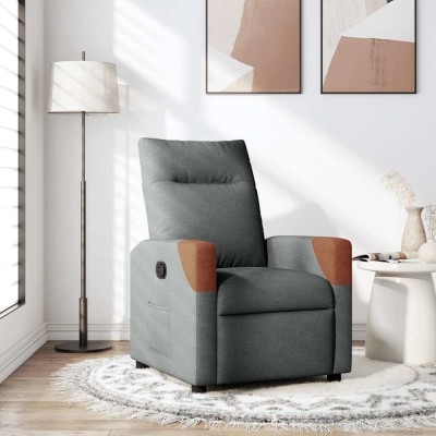 Fotoliu rabatabil, gri &amp;icirc;nchis, material textil foto