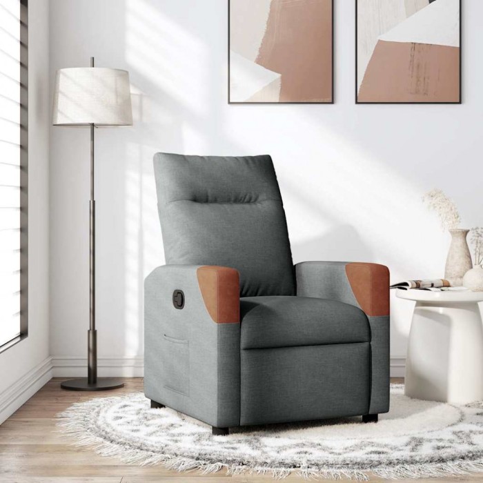 Fotoliu rabatabil, gri &icirc;nchis, material textil