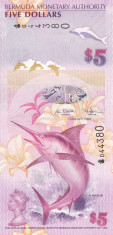 Bancnota Bermuda 5 Dolari 2009 - P58 UNC (bancnota hibrid) foto