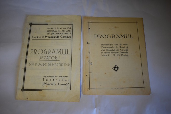 Programul Sezatorii 29 martie 1942 Centrul 2 Propaganda Cernauti Teatrul Munca si Lumina eveniment caritabil pentru ranii de razboi WW2