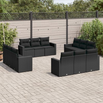 Gossi set canapele de gradina, 12 piese, cu perne, negru, poliratan foto