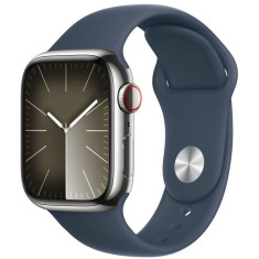 Apple Watch 9, GPS, Cellular, Carcasa Silver Stainless Steel 45mm, Storm Blue Sport Band - M/L
