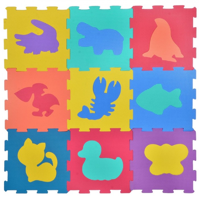 Puzzle Podea Spumă, Model Animale, Set 9 Bucăți, Dimensiune 31.5x31.5 cm, Multicolor