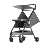 Carut pliabil, flippy, usor, compatibil cu avionul, de plimbat/dormit, parasolar, cutie depozitare, tabla de masa, 93 x 70 x 40 cm, negru