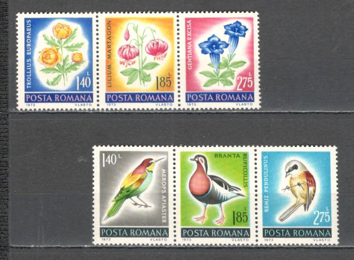 Romania.1973 Protejarea naturii-Flori si pasari ZR.472