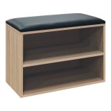 Dulap pantofi cu bancheta Kiana , Natural, Lemn, 60x32x44 cm, pentru 4 perechi de &icirc;ncaltaminte