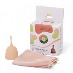 Cupe menstruale FEMI.EKO&reg; Teen, din silicon medical, protecție p&acirc;nă la 12 ore, mărime XS, bej