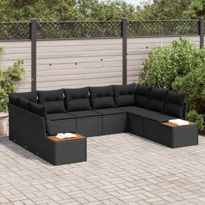 vidaXL Set de canapele pentru grădină cu pernă 9 pcs Negru Rattan poli 3348164 foto