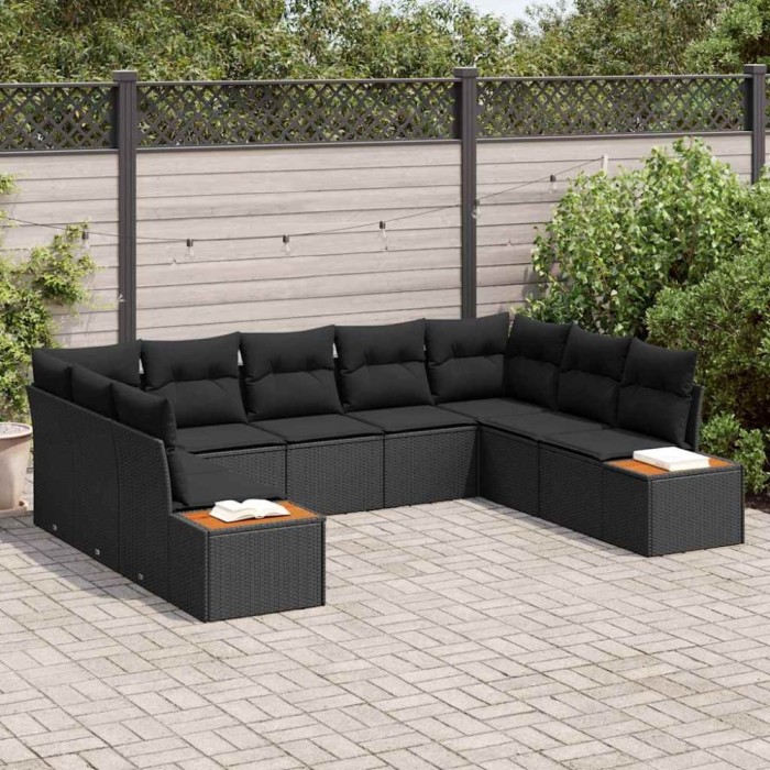 vidaXL Set de canapele pentru grădină cu pernă 9 pcs Negru Rattan poli 3348164