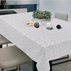 Față de masă Vinilin, Model Dantelă, Culoare Alb Gri, Dimensiuni 180x140 cm