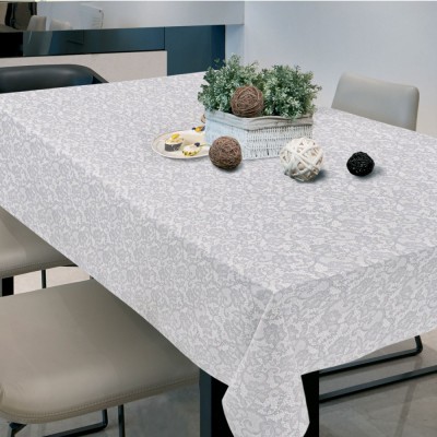 Față de masă Vinilin, Model Dantelă, Culoare Alb Gri, Dimensiuni 180x140 cm foto