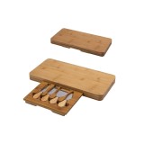 Tocator Bambus cu Accesorii Branzeturi &amp; Servire KingHoff 40x19.5cm, Cutite, Furculita, Tava Aperitive, Fund Lemn, Platou Prezentare