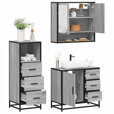 vidaXL Set mobilier de baie, 3 piese, gri sonoma, lemn prelucrat 3301048 foto