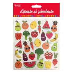 Abtibilduri DACO, Lipeste si Zambeste, Model Fructe Legume, 30 Buc/Set, Multicolor, Autocolante Copii, Stickere Decorative, Stickere pentru Copii, Abt