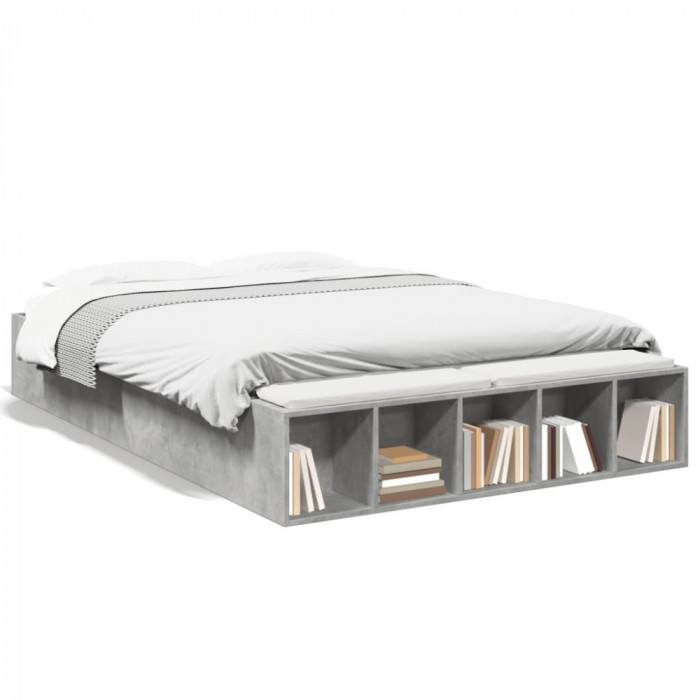 vidaXL Cadru de pat, gri beton, 140x190 cm, lemn prelucrat