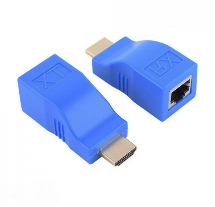 Extensie prelungire HDMI prin 1 cablu retea RJ45, Active, prelungitor HDMI prin lan, HDMI tata la RJ45 mama, pentru monitor videoproiector, tv si alte