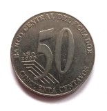 Ecuador 50 Centavos 2000 moneda km # 108 diametru mare, America Centrala si de Sud, Cupru-Nichel