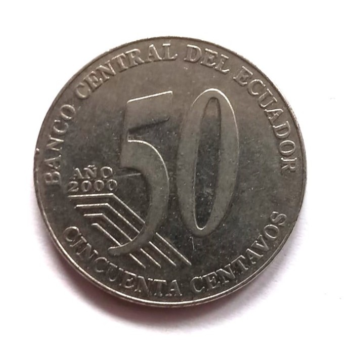 Ecuador 50 Centavos 2000 moneda km # 108 diametru mare