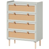HOMCOM Comodă cu 4 sertare din lemn și ratan PVC, stil boem, pentru dormitor, hol, coridor, 80x40x109,2cm, Verde salvie | Aosom Romania