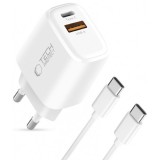 Incarcator Retea Cu Cablu USB-C Tech-Protect NCA45W, 45W, 3A, 1 x USB-A - 1 x USB-C, Alb